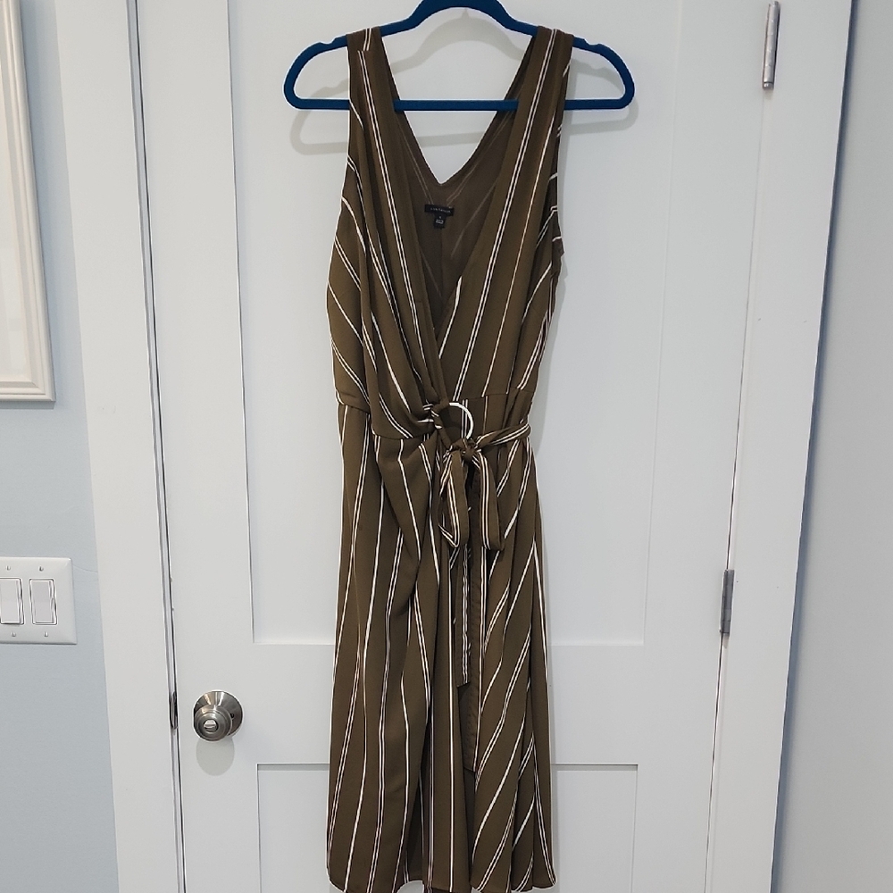 Olive Green Striped Women's Dress